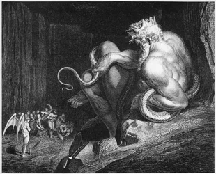 Minos, król Krety, ilustracja z «Boskiej komedii» (Piekło) Dantego Alighieri (1265-1321)